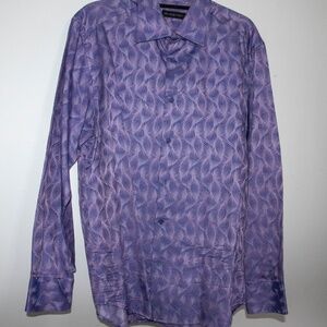 VINTAGE JHANE BARNES MEN'S BUTTON DOWN SHRT - BEAUTIFUL LEAF DESIGN PURPLE